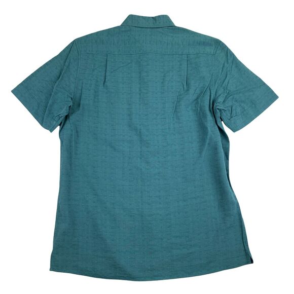 Tasso Elba Mens Textured Silk Blend Short Sleeve Button Down Shirt Turquoise S - Picture 3 of 4